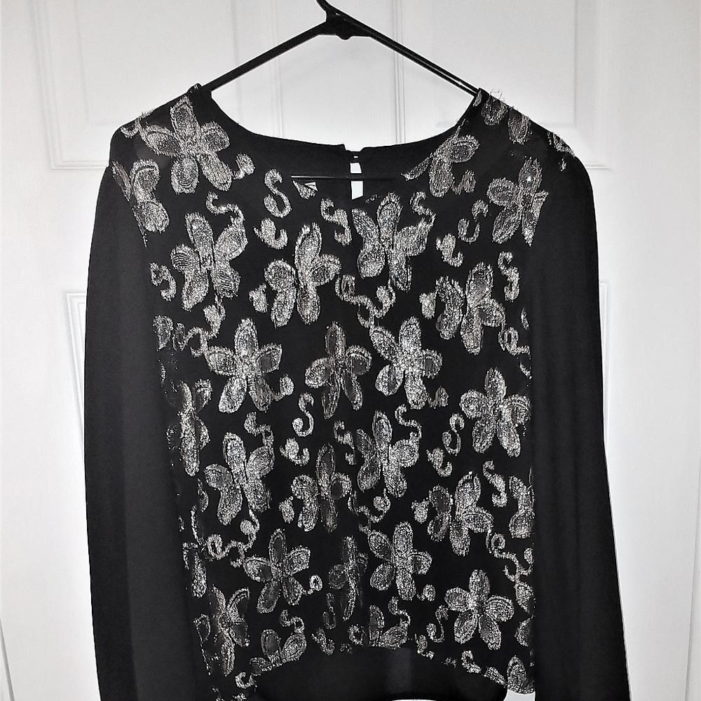 Boston Maid Size 8 Black  Glitter Blouse Long Sls